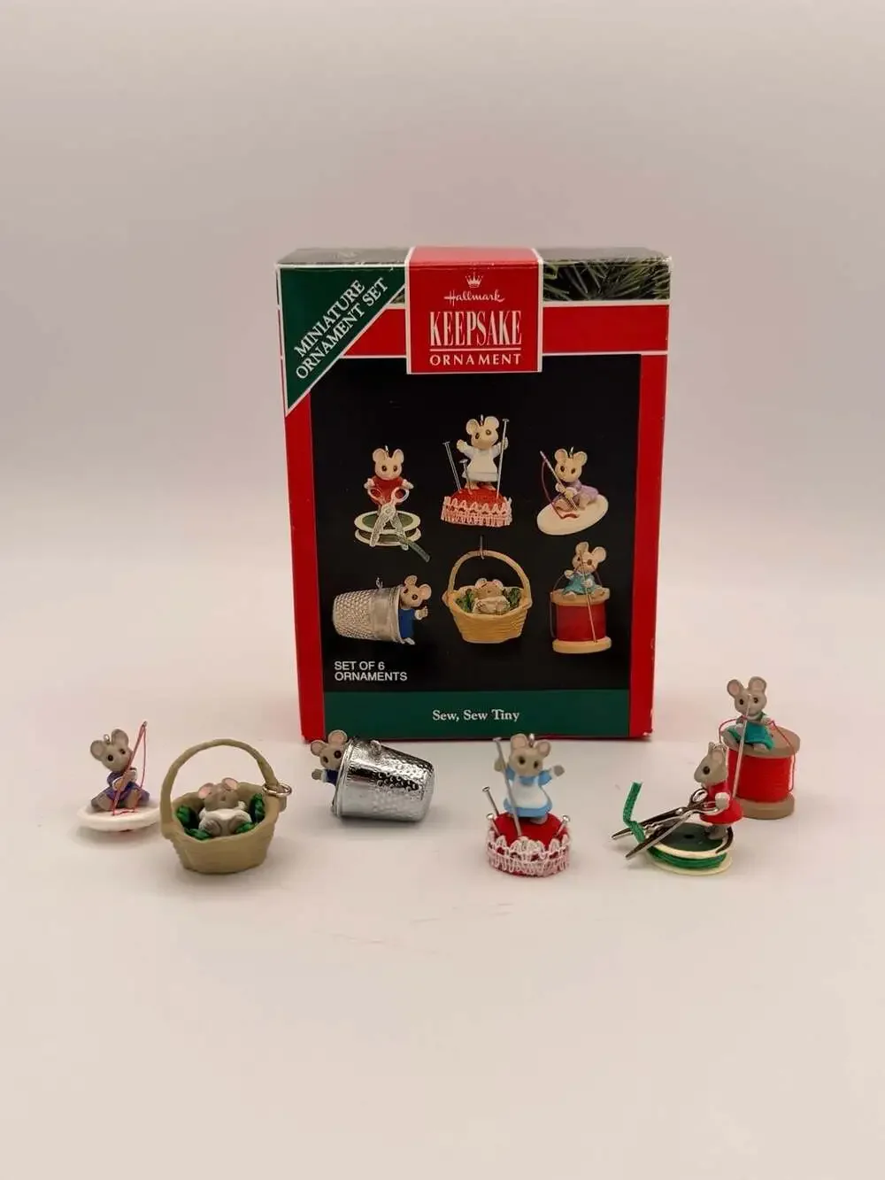 1992 Hallmark Keepsake Ornament Set of 6 - Sew, Sew Tiny Miniature Sewing Mice